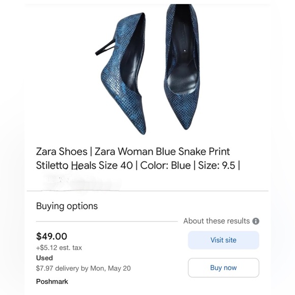 Zara NWT Sexy Blue Snakeskin Print Stiletto Heels Shoes **Size 38/US 7.5**🔥🔥 - Picture 8 of 10